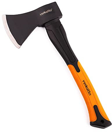 Mivos Beil Axt 600 g mit Glasfaserstiel und Klinge aus Kohlenstoffstahl - Handbeil für Garten und Wald - Universalaxt mit Gummiertes Griffende - Spaltbeil mit Fiberglasstiel