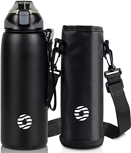 Fjbottle Edelstahl Trinkflasche 800ml auslaufsicher – Thermoflasche Sport | Mit Einhandöffnung und tragbarer Flaschentasche – BPA-freie Wasserflasche, spülmaschinengeeignet; nicht für Fahrradhalter.