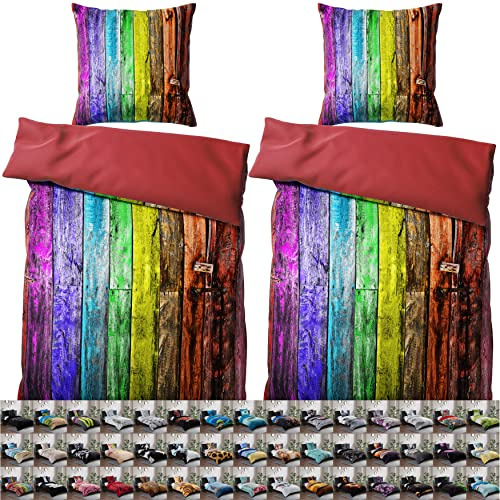 Sanilo® Bettwäsche 135x200 cm, 100% feinste Baumwolle, 4-teilig, Bettbezug, Kissenbezug 80x80cm, Oeko-TEX Zertifiziert (4-teilig 135x200 cm, Rainbow)