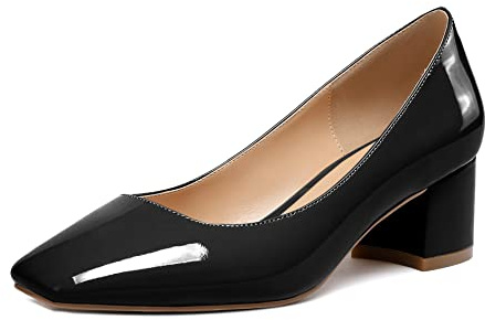 Elashe Femme Bout Carré Escarpins, 5cm Bloc Petit Talon, Bout Fermé À Enfiler Pumps