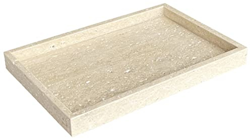 StonePlus Natürliches Marmor-Tablett, Kosmetiktücher, dekoratives Tablett, Auffangtablett für Kommode, Badezimmer, Küche, Beige Travertin, 30 x 20 x 3 cm (L x B x H)