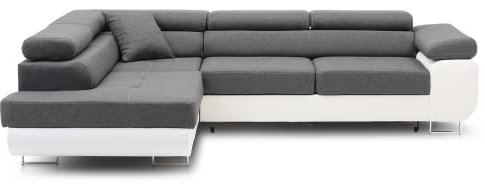 Ecksofa Rigatto 270x200 mit Schlaffunkction mit verstellbaren Kopfstützen Stoff + Öko-Leder (LUX 06 + Soft 17 Links)