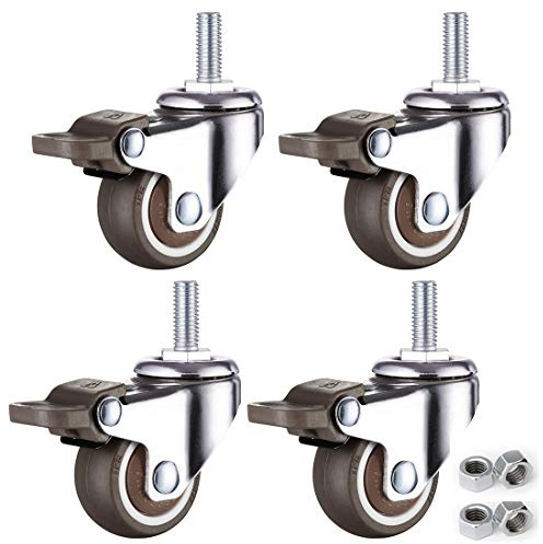LUNEZY Paquete de 4 Ruedas con vástago, Ruedas giratorias móviles de Caucho TPE, Ruedas giratorias de 360 °, vástago roscado M6, Ruedas pequeñas para Muebles, sin Ruido, con Tornillo (fre