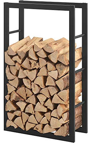 [en.casa] Kaminholzregal Täby Brennholzregal innen außen Metall 60 x 25 x 100 cm Holzunterstand Stapelhilfe für Feuerholz Holzlager Kaminholzständer Schwarz