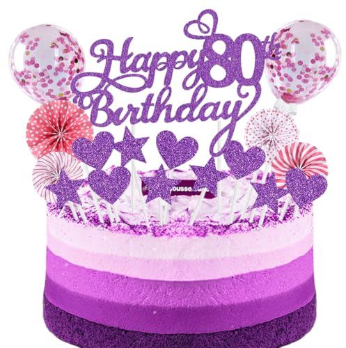 Cake Decoration Happy Birthday Purple Pink Cake Topper 80th Birthday
