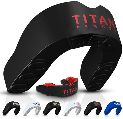 Titan Armour® Gum Shield w/Dual-Layer Technology | Adults & Junior Custom-Fit Mouth Guard | Case Inc | Boil & Bite Mouthguard: Boxing, Rugby, MMA, Hockey & All Contact Sports | UK Brand Age 11+ Red