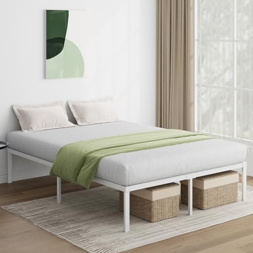 Novilla Bettgestell 140 x 190 cm, Metallbett mit Metall Lattenrosrt, Bettgestelle 30,5cm Höhe, Leichte Monrtaghe und Stauraum unter dem Bett, Weiß