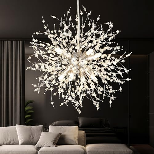 foucasal Modern Chandelier Ceiling Fixture, 8-Light Chrome Crystal Fireworks Chandelier, Farmhouse Chandelier Over Table, Pendant Light Suitable for Dining Rooms, Living Rooms, Kitchen Islands