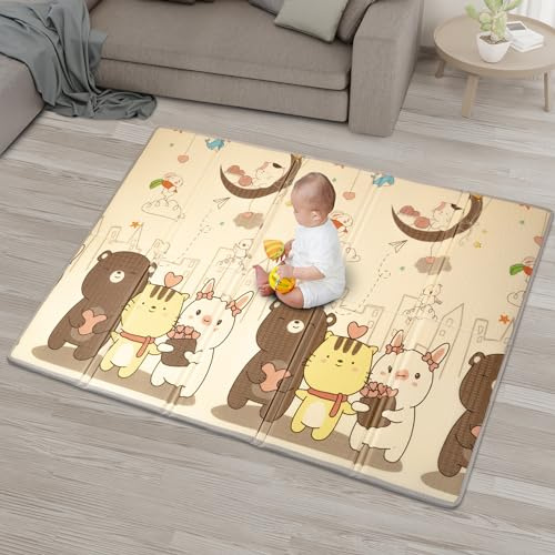 YumYum's Baby Play Mat - 200x150cm Double-Sided - Soft Waterproof Floor - Foldable Playmat for Toddlers & Infants - Baby Crawling & Playing Mat - for Playroom & Nursery Activity - Kitty Play Time