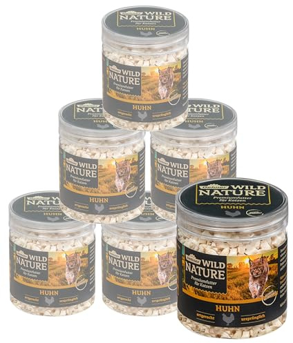 Dehner Wild Nature Katzensnack, Premium Leckerli glutenfrei / zuckerfrei, für ernährungssensible Katzen, gefriergetrocknet, Huhn, 6 x 25 g (150 g)