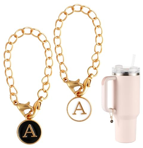 NQEUEPN 2stk Buchstaben Anhänger Zubehör für Stanley Cup, Anfangsbuchstabengriff Personalisierte Namens-ID Alphabet Anhänger Kette für Stanley Tumbler