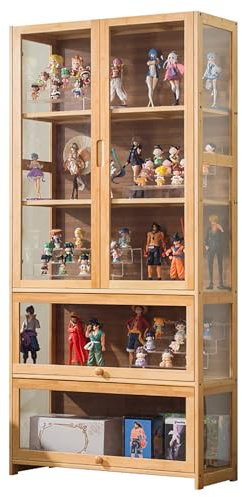 JSWHYBD Curio Vitrine Mit Acrylglastür Vitrine Im Wohnzimmer 3/5-stufige Vitrine, Vitrinen Aus Natürlichem Bambus Für Sammlerstücke Aufbewahrungsschrank Mit Hoher Kapazität, Starke Tragfähigkeit