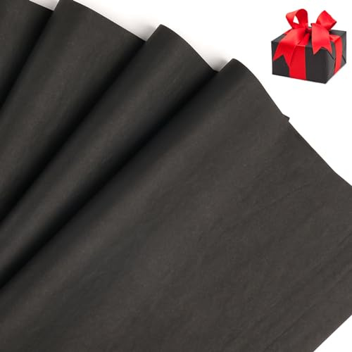 Seidenpapier zum Verpacken, 60 Blatt 70x50cm Schwarz Bastelpapier | 16g/m Transparentpapier Verpackungsmaterial, Tissuepapier zum Kreieren von Pompoms, Papierblumen, Geschenktüten