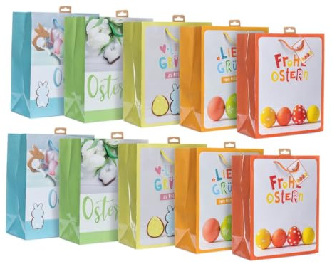 Laro Premium-Line Ostern Grosse Geschenktaschen Geschenktüten 10-100 Stk Large Buntes Ostern, Anzahl:10, Muster Tüten:Large Buntes Ostern