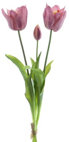 mucplants künstliche offene Tulpen 48cm Open Tulpenbündel mit 2 Tulpen und 1 Tulpenknospe real Touch (Lila)