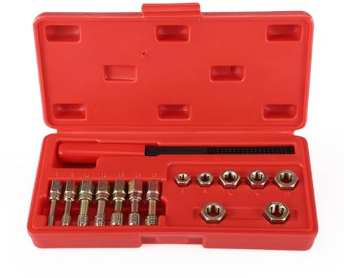 HuuppHip Thread Chaser Repair Set 15Pcs, Universal Metric Thread Restorer Kit Thread Cleaning Tool with 7Pcs Rethreading Dies, 7Pcs Rethreading Taps & 1 Pcs Metric Thread File Rethread Repair Tool Kit