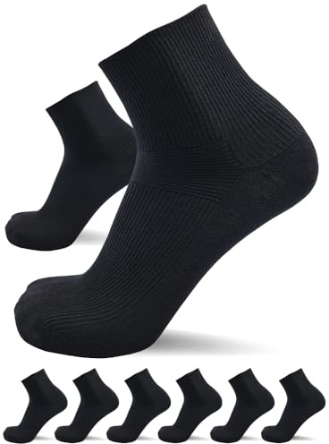 sogzz Diabetikersocken Herren Damen | 6 Paar | ohne Gummibund, ohne Naht, Kurzsocken, kurze Diabetiker Socken, Quarter Socken kurz, 80% Baumwolle, Modell: Diabetic Quarter, 43-46 Schwarz