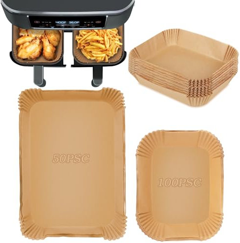 150pcs Papier Cuisson Air Fryer，Rectangulair Paper Liners Friteuse Sans Huile Accessoires，Papier Sulfurisé Feuilles，Doublure en Papier Air Fryer Accessoires，pour friteuse 10.4L & 10L