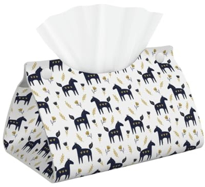 Funda de cuero para caja de pañuelos – Soporte largo de PVC con diseño de flor de caballo bohemio para mesitas de noche, escritorios de comedor, mesas, funda moderna para dormitorio, oficina