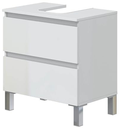 PEGANE Meuble de Salle de Bain sous évier 60 cm avec 2 tiroirs Coloris Blanc - Longueur 60 x Profondeur 40 x Hauteur 63 cm