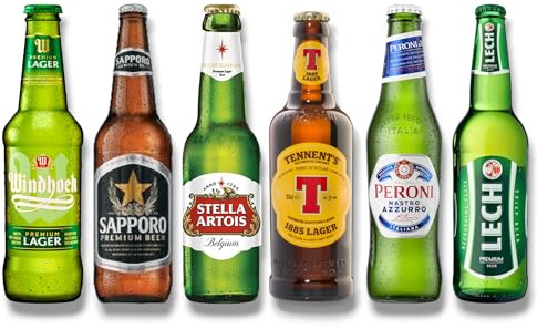 Premium Bier Weltpaket - Beer Tasting-Geschenkset- Lager/Pils Mixpaket- Inkl. Haus der Biere Berlin Bierdeckel (6 Flaschen)