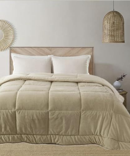 Trapunta Invernale Matrimoniale Imbottita in Morbida Microfibra da 540 gr/mq Tessuto Vellutato Piumino Caldo ad Effetto Flanellato Coperta Letto Invernale Misura 260x260 cm Mod. Velvet Colore Beige