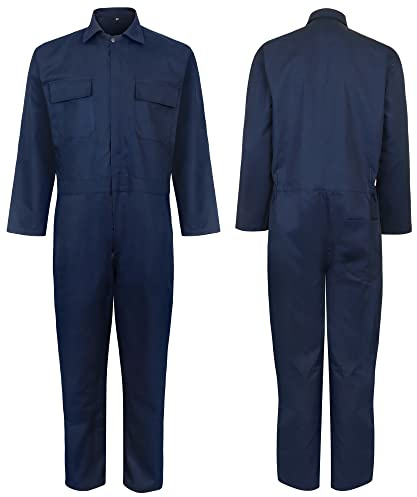 ProMaxFit Men's Long Sleeves Coverall Boiler Suit for Workshop Mechanics - Gray Color, 9 Sizes - Overall Cotton Blend Jumpsuit for Painters, gardeners, Welders and builders. (Plain Blue, 3XL)