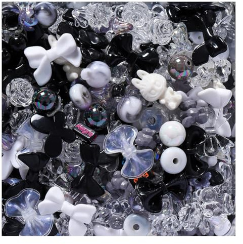 Wisafory Acrylperlen Verschiedene Süßigkeitsperlen Pastellperlen für Armbandherstellung Blumenschleife Bunte Beads Charms Niedlich für Halsketten, Armbänder, Handyketten, 6~38mm Schwarz 50g