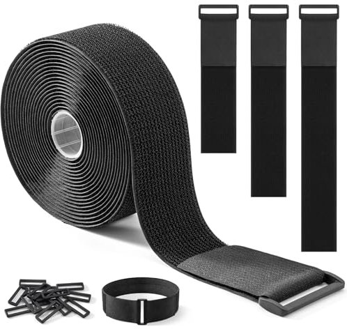 Trilancer 5cm x 5m Heavy Duty Hook and Loop Straps with 15 Buckles – Adjustable, Cut-to-Length, Reusable Cinch Straps for Securing Cables, Hoses, Pipes, and More