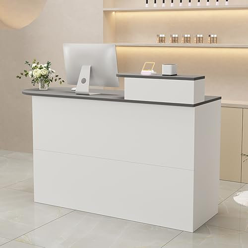 Kommerzielle Empfangstheke mit abschließbaren Schubladen, Tastaturablage und Stationen für Kassenbüro oder Schönheitssalon, Grau, 99,1 cm, stilvolles und funktionales Design für professionellen