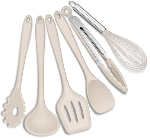 Joyfair Set di 6 utensili da cucina, in silicone, per cucinare e cuocere, resistente al calore e per alimenti, lavabile in lavastoviglie