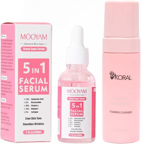 KORAL. Serum facial 5 en 1, 30 ml - Ácido Hialurónico, Niacinamida, Vitaminas C y E, Calmante de Arrugas