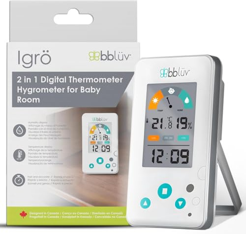 bblüv - Igrö - Thermometre et Hygrometre Numérique 2-en-1 Thermomètre Interieur pour Chambre de Bébé - Moniteur de Température d'Humidité Précis avec Écran LCD-Indicateur de Confort-Fonction Horloge