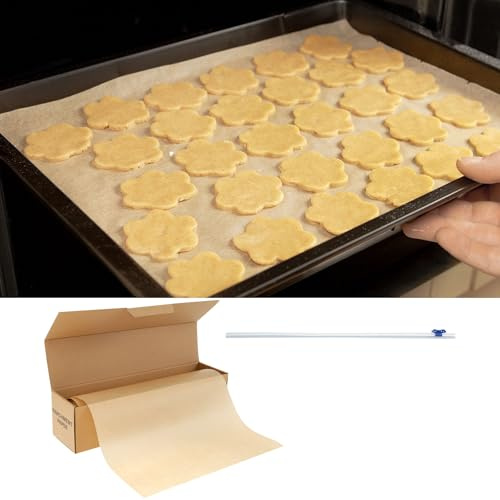 Rouleau de papier sulfurisé pour la cuisson, 30 cm x 80 m, résistant à la graisse avec cutter, papier de boucher non blanchi pour la cuisson, la cuisson, le grill, la cuisson à la vapeur et la