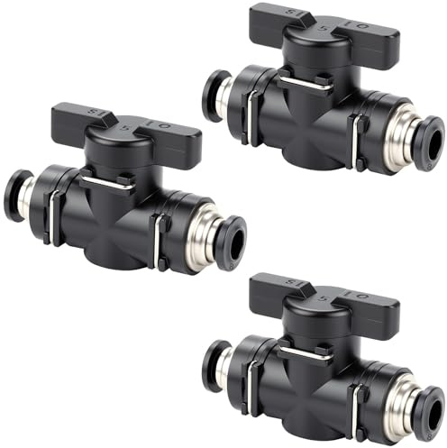 3 Stück Pneumatik Steckverbinder 8mm Schwarz Gerade Pneumatischer Kugelhahn mit Absperrhahn Hohe Härte Druckluft Steckverbinder für Verbinden Steuern von Pneumatikschläuchen Luftleitungen