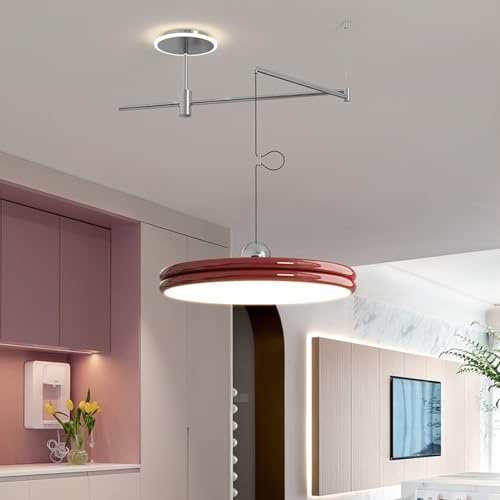 ZJHAHJY Moderne dimmbare LED-Deckenleuchte, große Pendelleuchte mit Schwenkarm, rund, 15,7 Zoll lang, Hängelampe, 43 W, Chrom, verstellbare Kücheninselbeleuchtung für Schlafzimmer und Wohnzimmer