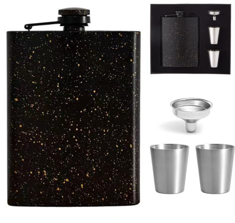 Pasdrucn 2 Pièces Flasque A Alcool Acier Inoxydable avec 2 Entonnoirs Et Une Tasse 7oz+9oz(204ml+263ml), Flasque A Alcool Personnalisable, Cuir Flasque A Alcool Portable, Fiole Alcool (Noir)