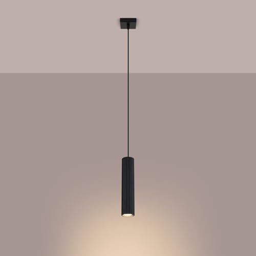SOLLUX lighting Hängelampe Pendelleuchte Hängeleuchte Deckenlampe Lampe Decke Aluminium LED-Glühbirne 3000K warmes Weiß Licht 1 Flammig 8 x 8 x 118 cm GLOOW Schwarz