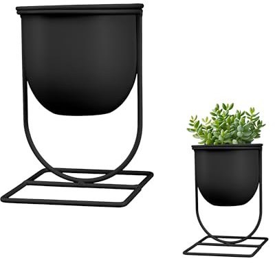 LIN HOME Soporte Macetas para Plantas de Hierro Forjado 16x11x11cm - Macetero Metal de Pie | Macetero Decorativos Interior para Plantas (Negro)