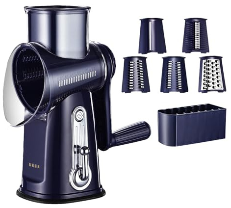 Crank de la mano de la trituradora de queso - 5 en 1 cortadora de verduras, rallador de queso manual | Cortador de alimentos rotativos, cortadora de tambor segura, herramienta de cocina, rallador de m