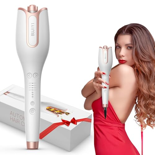 BUJIYI Hair Curler, Curling Wand, Curling Tongs, 4 Temperature Settings, 3 Adjustable Heating Times, for Different Hair Types and Curl Effects, Professional Salon Curling Iron (White)