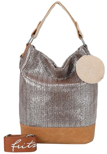 Fritzi Olga Limited Painted Straw Hobo Handtasche Strohtasche Damen Umhängetasche Sommer Festival abnehmbarer Anhänger 37 x 27 x 17 cm Braun, Grün