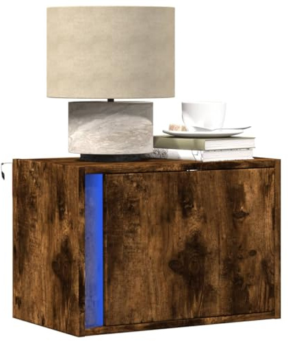 QZZCED Comodino da parete con luci LED RGB, cassetto di stoccaggio, legno di ingegneria stabile, risparmio di spazio, controllo personalizzabile, modalità e luminosità, ideale