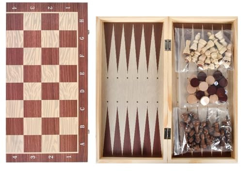 3-i-1 schackspel i trä, backgammon set, bärbara spel för vuxna, nybörjare, erfarna spelare