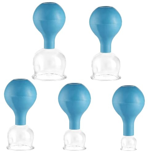 5 Stück Schröpfgläser Silikon, Schröpfset Glas, Schröpfen Gesicht Facial Cupping Set Straffen Sie die Gesichtskonturen, Schröpfglas mit Saugball für Gesicht, Anti-Cellulite, 24mm/34mm/45mm/54mm/64mm