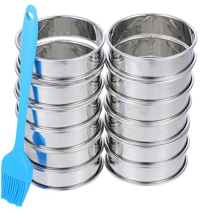 ARTSEWPLY 16 Cercles à Gâteaux en Acier Inoxydable Antiadhésifs avec Bord Roulé – Moules Ronds pour Pâtisserie Maison – Kit 16 Pièces Pinceau Silicone pour Desserts et Muffins