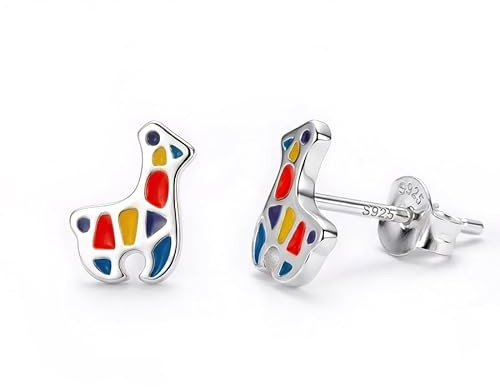 bySantana - Pendientes de plata de ley 925 genuinos con llama - Pequeños pendientes de animales de alpaca coloridos - Bonitos pendientes para mujer, lindos joyas para niñas, amantes de los animales