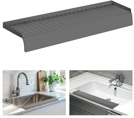 Sink Edge Protector with Suction Cup, 14 x 4, Silicone Sink Splash Guard for Kitchen & Bathroom, Protect Countertop from Scratches, Stains, for Stainless Steel Granite Quartz, Gray