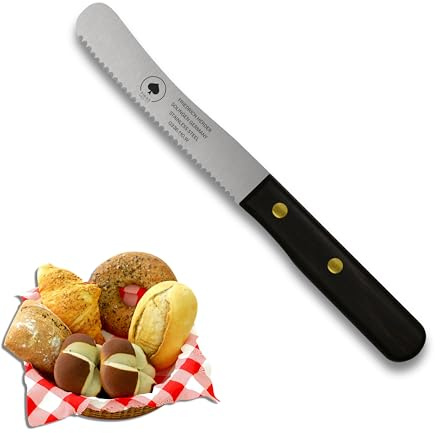 PIKAS - Solingen Messer mit Wellenschliff, Thermonuss Holzgriff, Premium Buckelmesser, Küchenmesser, Frühstücksmesser, rostfrei - Chrom-Stahl, Dünnschliff & Handabzug, Made in Germany
