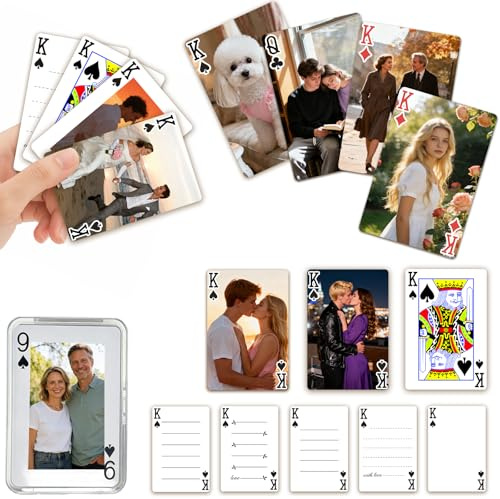 Individuelle Spielkarten, personalisierte Pokerkarten mit Ihrem Foto, wasserdicht, benutzerdefinierte Deckkarten, einzigartiges Andenken Geschenk für Familie und Freunde, perfekt für Hochzeiten